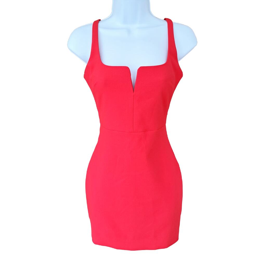 LIKELY Constance Ultra Mini Dress Red Wired V Bodycon Party Dress Size 0 *Hemmed